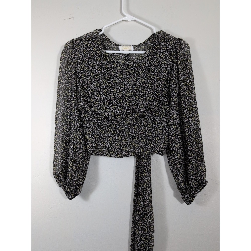 BKK CHANCE‎ bohemian floral smocked top shirt size Large Open Tie Back